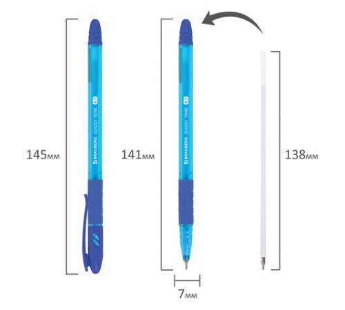 Ручка шариковая масляная с грипом BRAUBERG GLASSY TONE, СИНЯЯ, узел 0,7 мм, линия письма 0,35 мм, 144108