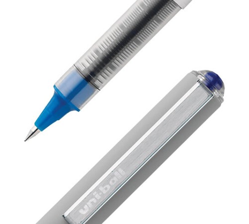 Ручка-роллер Uni-Ball Eye, СИНЯЯ, корпус серебро, узел 0,5 мм, линия 0,3 мм, UB-150 BLUE