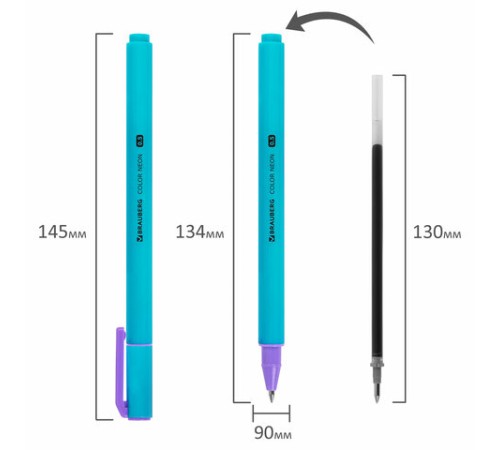 Ручка гелевая BRAUBERG "COLOR NEON", ЧЕРНАЯ, корпус ассорти, узел 0,5 мм, линия 0,35 мм, 144120