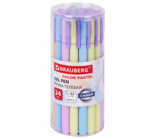 Ручка гелевая BRAUBERG "COLOR PASTEL", СИНЯЯ, корпус ассорти, узел 0,5, линия 0,35 мм, 144121