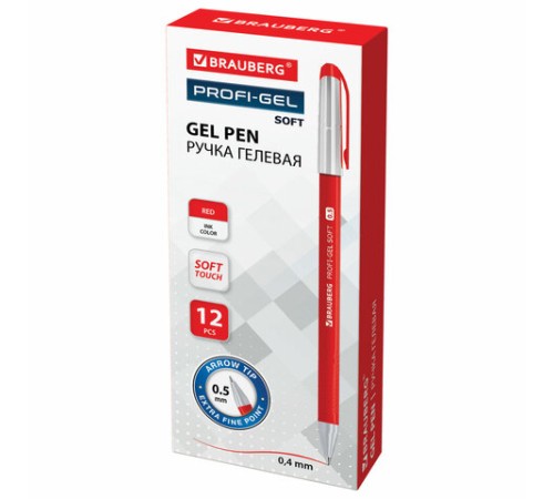 Ручка гелевая BRAUBERG Profi-Gel SOFT, КРАСНАЯ, линия письма 0,4 мм, стандартный наконечник 0,5 мм, прорезиненный корпус SOFT-TOUCH, 144131 Ручка гелевая BRAUBERG Profi-Gel SOFT, КРАСНАЯ, линия письма 0,4 мм, стандартный наконечник 0,5 мм, прорезиненный корпус SOFT-TOUCH, 144131