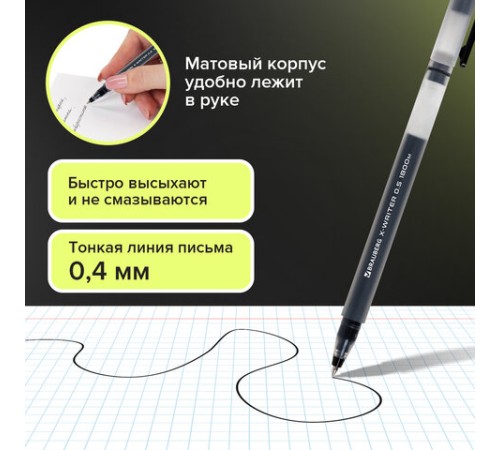 Ручки гелевые BRAUBERG X-WRITER 1800, УВЕЛИЧЕННАЯ ДЛИНА ПИСЬМА 1 800 м, ЧЕРНЫЕ, НАБОР 4 ШТУКИ, стандартный узел 0,5 мм, 144136 Ручки гелевые BRAUBERG X-WRITER 1800, УВЕЛИЧЕННАЯ ДЛИНА ПИСЬМА 1 800 м, ЧЕРНЫЕ, НАБОР 4 ШТУКИ, стандартный узел 0,5 мм, 144136