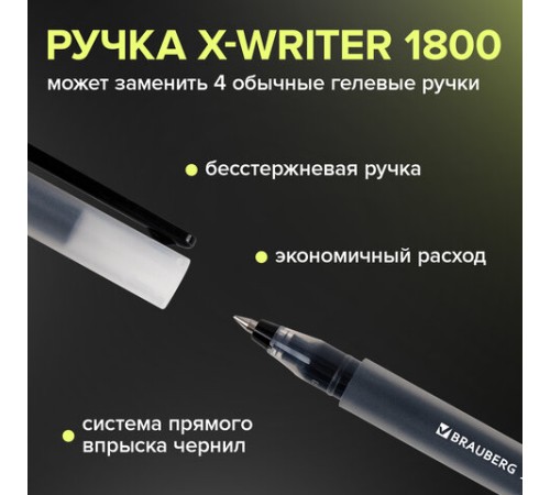 Ручки гелевые BRAUBERG X-WRITER 1800, УВЕЛИЧЕННАЯ ДЛИНА ПИСЬМА 1 800 м, ЧЕРНЫЕ, НАБОР 4 ШТУКИ, стандартный узел 0,5 мм, 144136 Ручки гелевые BRAUBERG X-WRITER 1800, УВЕЛИЧЕННАЯ ДЛИНА ПИСЬМА 1 800 м, ЧЕРНЫЕ, НАБОР 4 ШТУКИ, стандартный узел 0,5 мм, 144136