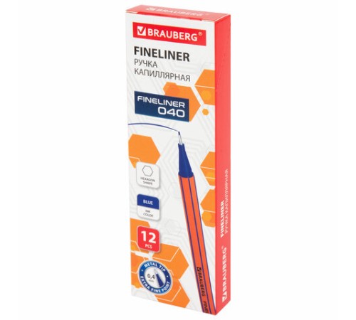 Ручка капиллярная (линер) СИНЯЯ, BRAUBERG "FINE 040", шестигранная, линия письма 0,4 мм, 144140 Ручка капиллярная (линер) СИНЯЯ, BRAUBERG "FINE 040", шестигранная, линия письма 0,4 мм, 144140