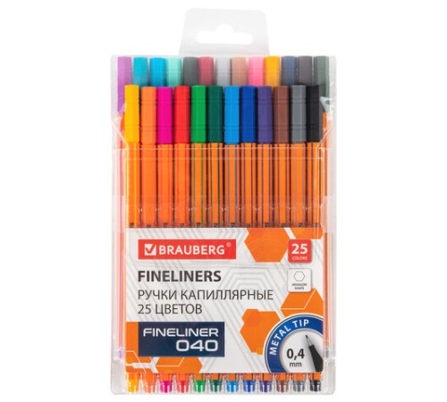 Ручки капиллярные (линеры) 25 ЦВЕТОВ, BRAUBERG 