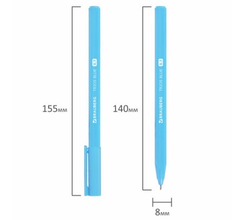 Ручка шариковая BRAUBERG TRIOS BLUE, СИНЯЯ, трехгранная, корпус голубой, игольчатый узел 0,7 мм, линия 0,5 мм, 144158 Ручка шариковая BRAUBERG TRIOS BLUE, СИНЯЯ, трехгранная, корпус голубой, игольчатый узел 0,7 мм, линия 0,5 мм, 144158
