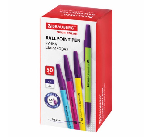 Ручка шариковая BRAUBERG "Офисная" NEON COLOR, СИНЯЯ, корпус ассорти, пишущий узел 1 мм, линия письма 0,5 мм, 144200 Ручка шариковая BRAUBERG "Офисная" NEON COLOR, СИНЯЯ, корпус ассорти, пишущий узел 1 мм, линия письма 0,5 мм, 144200