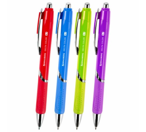 Ручка шариковая автоматическая с грипом BRAUBERG DELTA COLOR, СИНЯЯ, ассорти, узел 0,7 мм, линия письма 0,35 мм, 144202