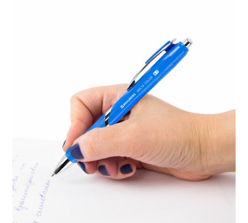 Ручка шариковая автоматическая с грипом BRAUBERG DELTA COLOR, СИНЯЯ, ассорти, узел 0,7 мм, линия письма 0,35 мм, 144202