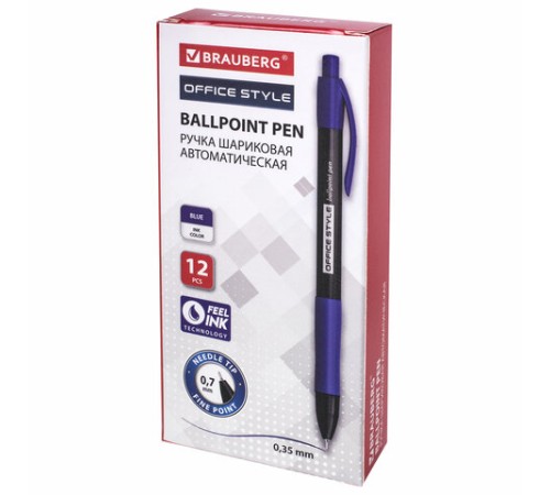 Ручка шариковая автоматическая с грипом BRAUBERG OFFICE STYLE, СИНЯЯ, игольчатый наконечник 0,7мм, линия 0,35мм, тонированный корпус, 144210 Ручка шариковая автоматическая с грипом BRAUBERG OFFICE STYLE, СИНЯЯ, игольчатый наконечник 0,7мм, линия 0,35мм, тонированный корпус, 144210