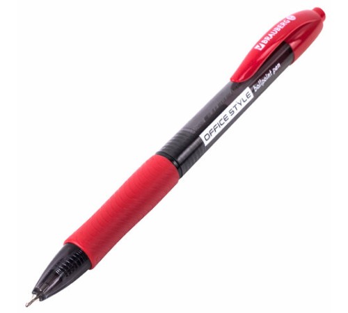 Ручка шариковая автоматическая с грипом BRAUBERG OFFICE STYLE, КРАСНАЯ, узел 0,7 мм, линия 0,35 мм, тонированный корпус, 144211 Ручка шариковая автоматическая с грипом BRAUBERG OFFICE STYLE, КРАСНАЯ, узел 0,7 мм, линия 0,35 мм, тонированный корпус, 144211