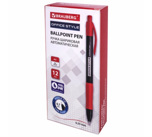 Ручка шариковая автоматическая с грипом BRAUBERG OFFICE STYLE, КРАСНАЯ, узел 0,7 мм, линия 0,35 мм, тонированный корпус, 144211 Ручка шариковая автоматическая с грипом BRAUBERG OFFICE STYLE, КРАСНАЯ, узел 0,7 мм, линия 0,35 мм, тонированный корпус, 144211
