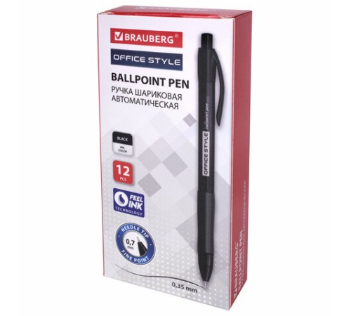 Ручка шариковая автоматическая с грипом BRAUBERG OFFICE STYLE, ЧЕРНАЯ, узел 0,7 мм, линия 0,35 мм, тонированный корпус, 144212 Ручка шариковая автоматическая с грипом BRAUBERG OFFICE STYLE, ЧЕРНАЯ, узел 0,7 мм, линия 0,35 мм, тонированный корпус, 144212