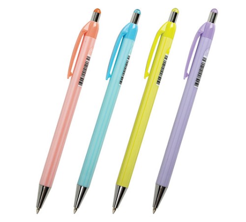 Ручка шариковая автоматическая BRAUBERG "Stripes Pastel", СИНЯЯ, корпус ассорти, пишущий узел 0,5 мм, линия письма 0,3 мм, 144220