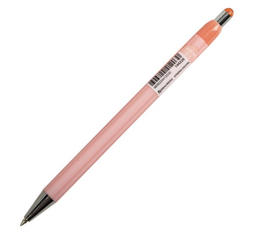 Ручка шариковая автоматическая BRAUBERG "Stripes Pastel", СИНЯЯ, корпус ассорти, пишущий узел 0,5 мм, линия письма 0,3 мм, 144220