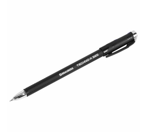 Ручка шариковая масляная BRAUBERG "Techno-X 925", СИНЯЯ, корпус черный, серебристые детали, линия 0,5 мм, 144224