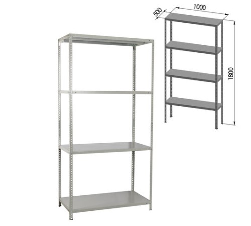 Стеллаж металлический BRABIX "MS KD-180/50-4", 1800х1000х500 мм, 4 полки, сборная стойка, 291116, S240BR145402