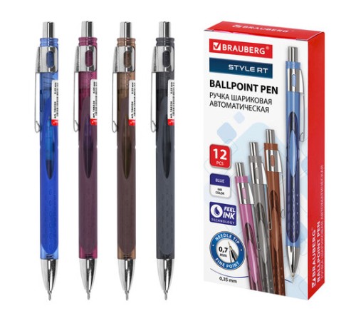 Ручка шариковая автоматическая с грипом BRAUBERG "STYLE RT", СИНЯЯ, игольчатый наконечник 0,7 мм, линия письма 0,35 мм, 144324 Ручка шариковая автоматическая с грипом BRAUBERG "STYLE RT", СИНЯЯ, игольчатый наконечник 0,7 мм, линия письма 0,35 мм, 144324