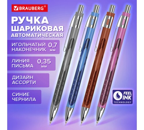 Ручка шариковая автоматическая с грипом BRAUBERG "STYLE RT", СИНЯЯ, игольчатый наконечник 0,7 мм, линия письма 0,35 мм, 144324 Ручка шариковая автоматическая с грипом BRAUBERG "STYLE RT", СИНЯЯ, игольчатый наконечник 0,7 мм, линия письма 0,35 мм, 144324