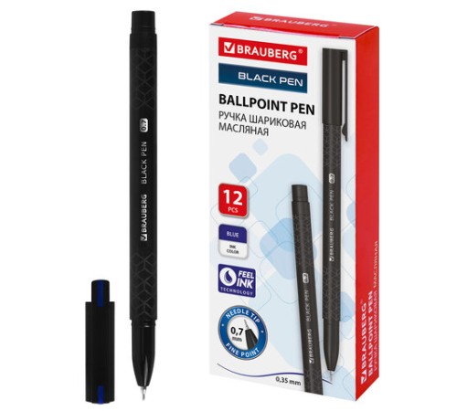 Ручка шариковая масляная BRAUBERG "BLACK PEN", СИНЯЯ, игольчатый узел 0,7 мм, линия письма 0,35 мм, 144325 Ручка шариковая масляная BRAUBERG "BLACK PEN", СИНЯЯ, игольчатый узел 0,7 мм, линия письма 0,35 мм, 144325