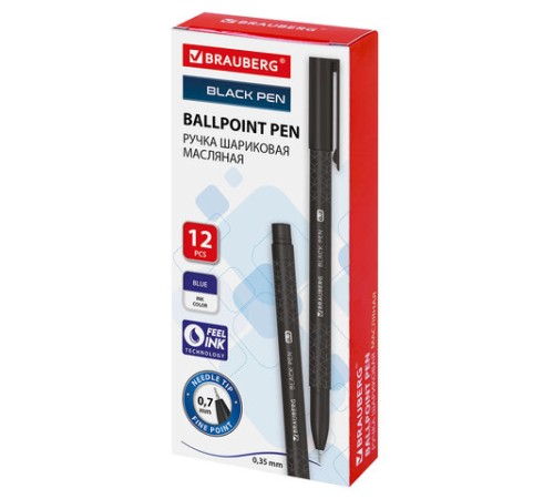 Ручка шариковая масляная BRAUBERG "BLACK PEN", СИНЯЯ, игольчатый узел 0,7 мм, линия письма 0,35 мм, 144325 Ручка шариковая масляная BRAUBERG "BLACK PEN", СИНЯЯ, игольчатый узел 0,7 мм, линия письма 0,35 мм, 144325