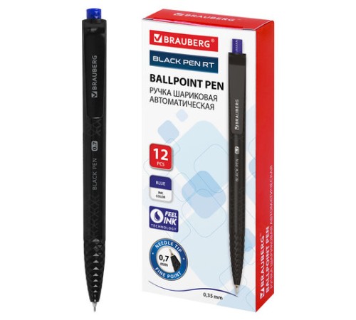 Ручка шариковая масляная автоматическая BRAUBERG "BLACK PEN RT", СИНЯЯ, игольчатый наконечник 0,7 мм, линия письма 0,35 мм, 144326 Ручка шариковая масляная автоматическая BRAUBERG "BLACK PEN RT", СИНЯЯ, игольчатый наконечник 0,7 мм, линия письма 0,35 мм, 144326