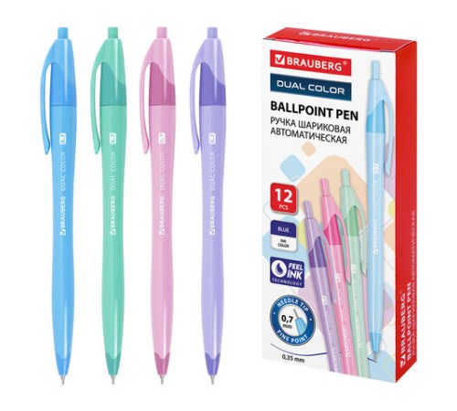Ручка шариковая автоматическая масляная BRAUBERG "DUAL COLOR", СИНЯЯ, игольчатый наконечник 0,7 мм, линия письма 0,35 мм, 144327 Ручка шариковая автоматическая масляная BRAUBERG "DUAL COLOR", СИНЯЯ, игольчатый наконечник 0,7 мм, линия письма 0,35 мм, 144327