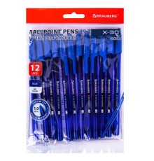 Ручки шариковые BRAUBERG X-30 CLASSIC, КОМПЛЕКТ 12 ШТ., СИНИЕ, пишущий узел 1 мм, линия письма 0,5 мм, 144332
