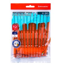 Ручки шариковые BRAUBERG X-30 ORANGE, КОМПЛЕКТ 12 шт., СИНИЕ, пишущий узел 1 мм, линия письма 0,5 мм, 144334