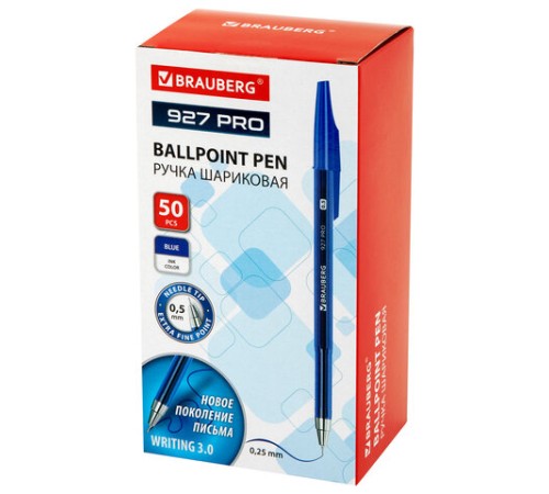 Ручка шариковая BRAUBERG 927 PRO "WRITING 3.0", СИНЯЯ, пишущий узел 0,5 мм, линия письма 0,25 мм, 144337 Ручка шариковая BRAUBERG 927 PRO "WRITING 3.0", СИНЯЯ, пишущий узел 0,5 мм, линия письма 0,25 мм, 144337