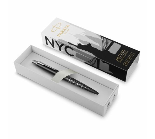 Ручка шариковая PARKER "Jotter New York Black CT", корпус черный лак, детали из нержавеющей стали, синяя, 2187554 Ручка шариковая PARKER "Jotter New York Black CT", корпус черный лак, детали из нержавеющей стали, синяя, 2187554