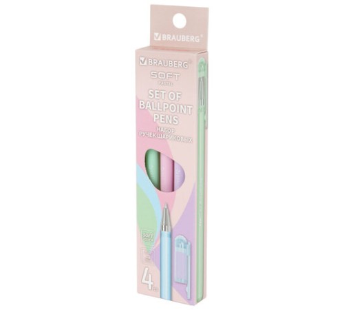 Ручки шариковые BRAUBERG "SOFT PASTEL", НАБОР 4 ШТУКИ, СИНИЕ, SOFT TOUCH покрытие, узел 0,7 мм, линия письма 0,35 мм, 144400 Ручки шариковые BRAUBERG "SOFT PASTEL", НАБОР 4 ШТУКИ, СИНИЕ, SOFT TOUCH покрытие, узел 0,7 мм, линия письма 0,35 мм, 144400