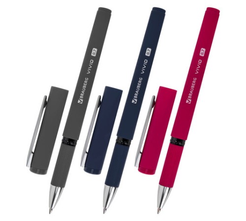 Ручки шариковые с грипом BRAUBERG "VIVID", НАБОР 3 ШТУКИ, СИНИЕ, SOFT TOUCH покрытие, узел 0,7 мм, линия письма 0,35 мм, 144401 Ручки шариковые с грипом BRAUBERG "VIVID", НАБОР 3 ШТУКИ, СИНИЕ, SOFT TOUCH покрытие, узел 0,7 мм, линия письма 0,35 мм, 144401