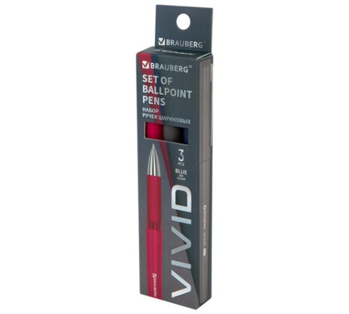 Ручки шариковые с грипом BRAUBERG "VIVID", НАБОР 3 ШТУКИ, СИНИЕ, SOFT TOUCH покрытие, узел 0,7 мм, линия письма 0,35 мм, 144401 Ручки шариковые с грипом BRAUBERG "VIVID", НАБОР 3 ШТУКИ, СИНИЕ, SOFT TOUCH покрытие, узел 0,7 мм, линия письма 0,35 мм, 144401