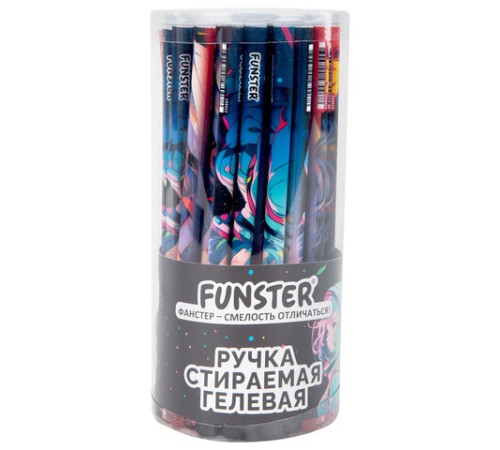 Ручка стираемая гелевая с принтом FUNSTER (ФАНСТЕР) "ANIME", СИНЯЯ, корпус ассорти, игольчатый наконечник 0,5 мм, линия 0,35 мм, 144412
