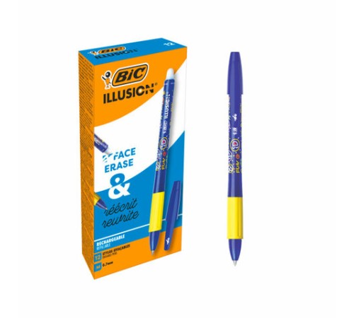 Ручка стираемая гелевая с грипом BIC "Gelocity Illusion", СИНЯЯ, корпус синий, линия 0,3 мм, 516518 Ручка стираемая гелевая с грипом BIC "Gelocity Illusion", СИНЯЯ, корпус синий, линия 0,3 мм, 516518