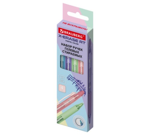 Ручки гелевые стираемые автоматические BRAUBERG "X-ERASE RT PASTEL COLOR", СИНИЕ, НАБОР 4ШТ, пишущий узел 0,7мм, линия письма 0,5 мм, 144426 Ручки гелевые стираемые автоматические BRAUBERG "X-ERASE RT PASTEL COLOR", СИНИЕ, НАБОР 4ШТ, пишущий узел 0,7мм, линия письма 0,5 мм, 144426