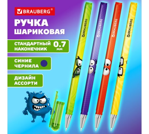 Ручка шариковая с принтом BRAUBERG "МОНСТРИКИ", СИНЯЯ, SOFT TOUCH покрытие, узел 0,7 мм, линия письма 0,35 мм, 144482 Ручка шариковая с принтом BRAUBERG "МОНСТРИКИ", СИНЯЯ, SOFT TOUCH покрытие, узел 0,7 мм, линия письма 0,35 мм, 144482