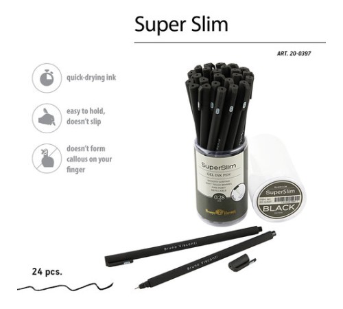 Ручка гелевая BRUNO VISCONTI "Super Slim Black", ЧЕРНАЯ, узел 0,28 мм, линия 0,2 мм, 20-0397 Ручка гелевая BRUNO VISCONTI "Super Slim Black", ЧЕРНАЯ, узел 0,28 мм, линия 0,2 мм, 20-0397