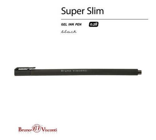 Ручка гелевая BRUNO VISCONTI "Super Slim Black", ЧЕРНАЯ, узел 0,28 мм, линия 0,2 мм, 20-0397 Ручка гелевая BRUNO VISCONTI "Super Slim Black", ЧЕРНАЯ, узел 0,28 мм, линия 0,2 мм, 20-0397