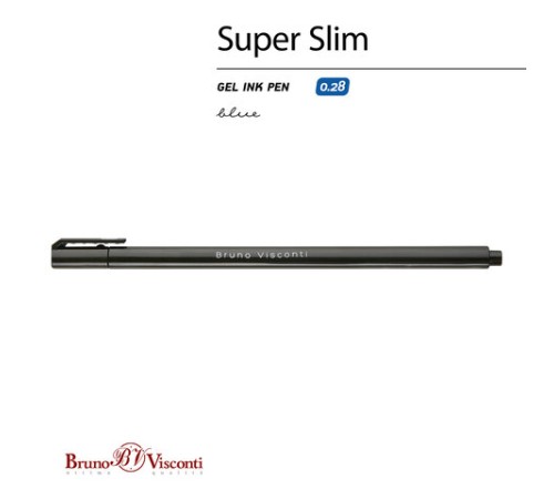 Ручка гелевая BRUNO VISCONTI "Super Slim Black", СИНЯЯ, узел 0,28 мм, линия 0,2 мм, 20-0398 Ручка гелевая BRUNO VISCONTI "Super Slim Black", СИНЯЯ, узел 0,28 мм, линия 0,2 мм, 20-0398