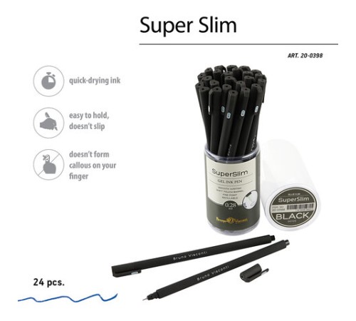 Ручка гелевая BRUNO VISCONTI "Super Slim Black", СИНЯЯ, узел 0,28 мм, линия 0,2 мм, 20-0398 Ручка гелевая BRUNO VISCONTI "Super Slim Black", СИНЯЯ, узел 0,28 мм, линия 0,2 мм, 20-0398
