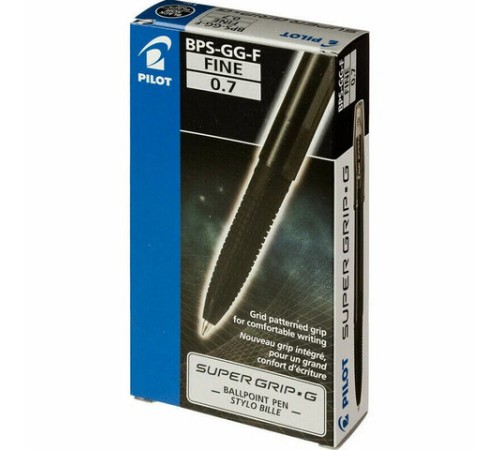 Ручка шариковая с грипом PILOT Super Grip G, ЧЕРНАЯ, узел 0,7 мм, линия 0,21 мм, BPS-GG-F B Ручка шариковая с грипом PILOT Super Grip G, ЧЕРНАЯ, узел 0,7 мм, линия 0,21 мм, BPS-GG-F B
