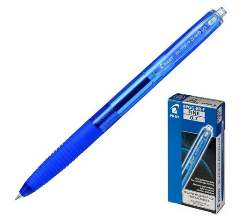 Ручка шариковая автоматическая с грипом PILOT Super Grip G, СИНЯЯ, 0,7 мм, линия 0,21 мм, BPGG-8R-F, BPGG-8R-F L