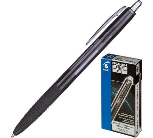 Ручка шариковая автоматическая с грипом PILOT Super Grip G, ЧЕРНАЯ, линия 0,21 мм, BPGG-8R-F B