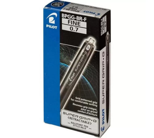 Ручка шариковая автоматическая с грипом PILOT Super Grip G, ЧЕРНАЯ, линия 0,21 мм, BPGG-8R-F B