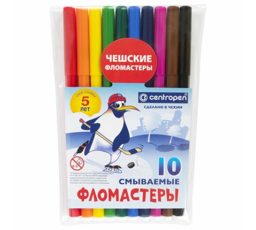 Фломастеры 10 ЦВЕТОВ CENTROPEN "Пингвины", смываемые, вентилируемый колпачок, 7790/10ET, 7 7790 1086 Фломастеры 10 ЦВЕТОВ CENTROPEN "Пингвины", смываемые, вентилируемый колпачок, 7790/10ET, 7 7790 1086