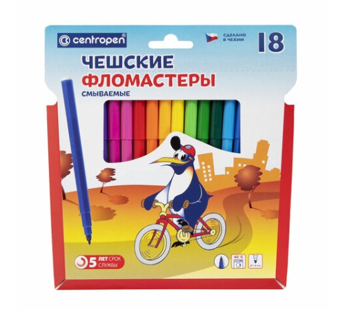 Фломастеры 18 ЦВЕТОВ CENTROPEN "Пингвины", смываемые, вентилируемый колпачок, 7790/18ET, 7 7790 1886 Фломастеры 18 ЦВЕТОВ CENTROPEN "Пингвины", смываемые, вентилируемый колпачок, 7790/18ET, 7 7790 1886