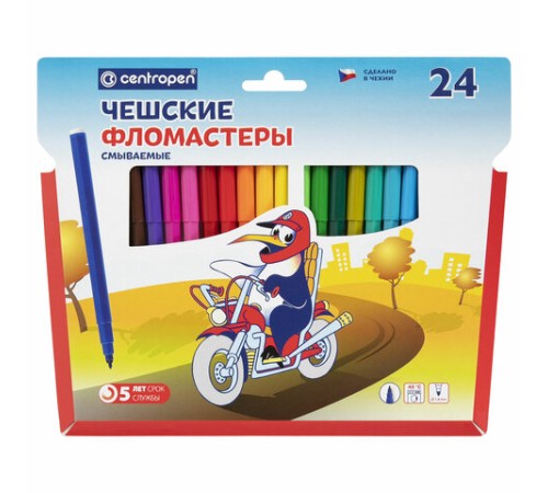 Фломастеры 24 ЦВЕТА CENTROPEN "Пингвины", смываемые, вентилируемый колпачок, 7790/24ET, 7 7790 2486