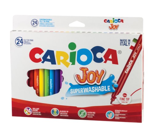 Фломастеры CARIOCA (Италия) "Joy", 24 цвета, суперсмываемые, вентилируемый колпачок, картонная коробка, 40615